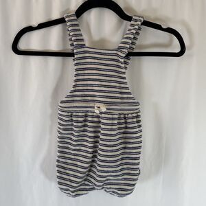 Janie and Jack Romper Boys 12-18 Months Blue White Striped Terry Cloth Button